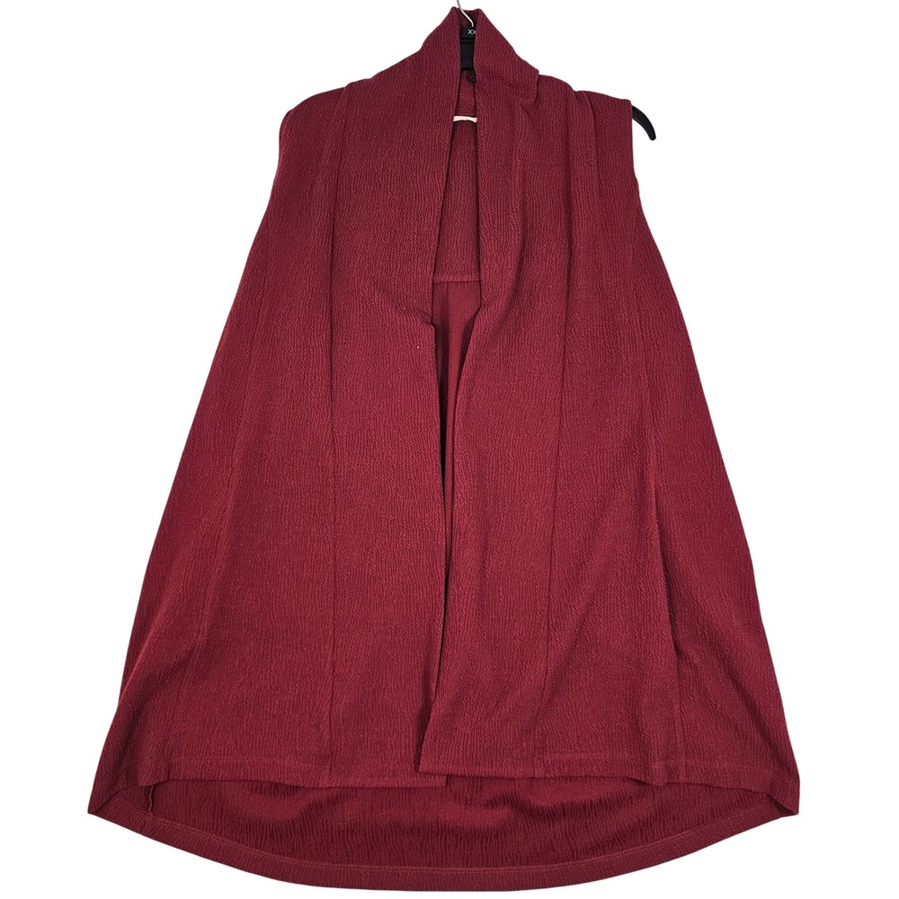 Soft Surroundings Burgundy Textured Knit Open Front Drape Vest XL Wine Red Layer